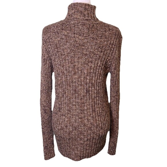 Women’s Brown Ribbed Knit Turtleneck Sweater Classic Cozy Fall Winter Size Lg - Picture 3 of 8